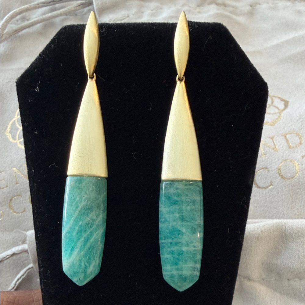 Kendra Scott Freida Linear Earrings in gold teal amazonite